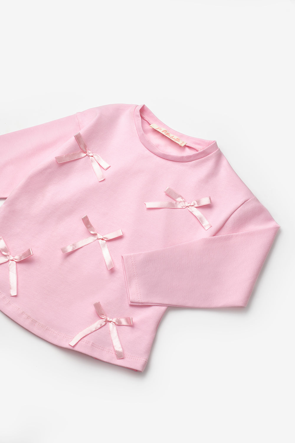 ULMB25AWGTSH009_1028_7.jpg Pink T-Shirt with 5 Bows for Girls