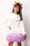 White Star Embroidered Ribbon Detail Girls Sweatshirt