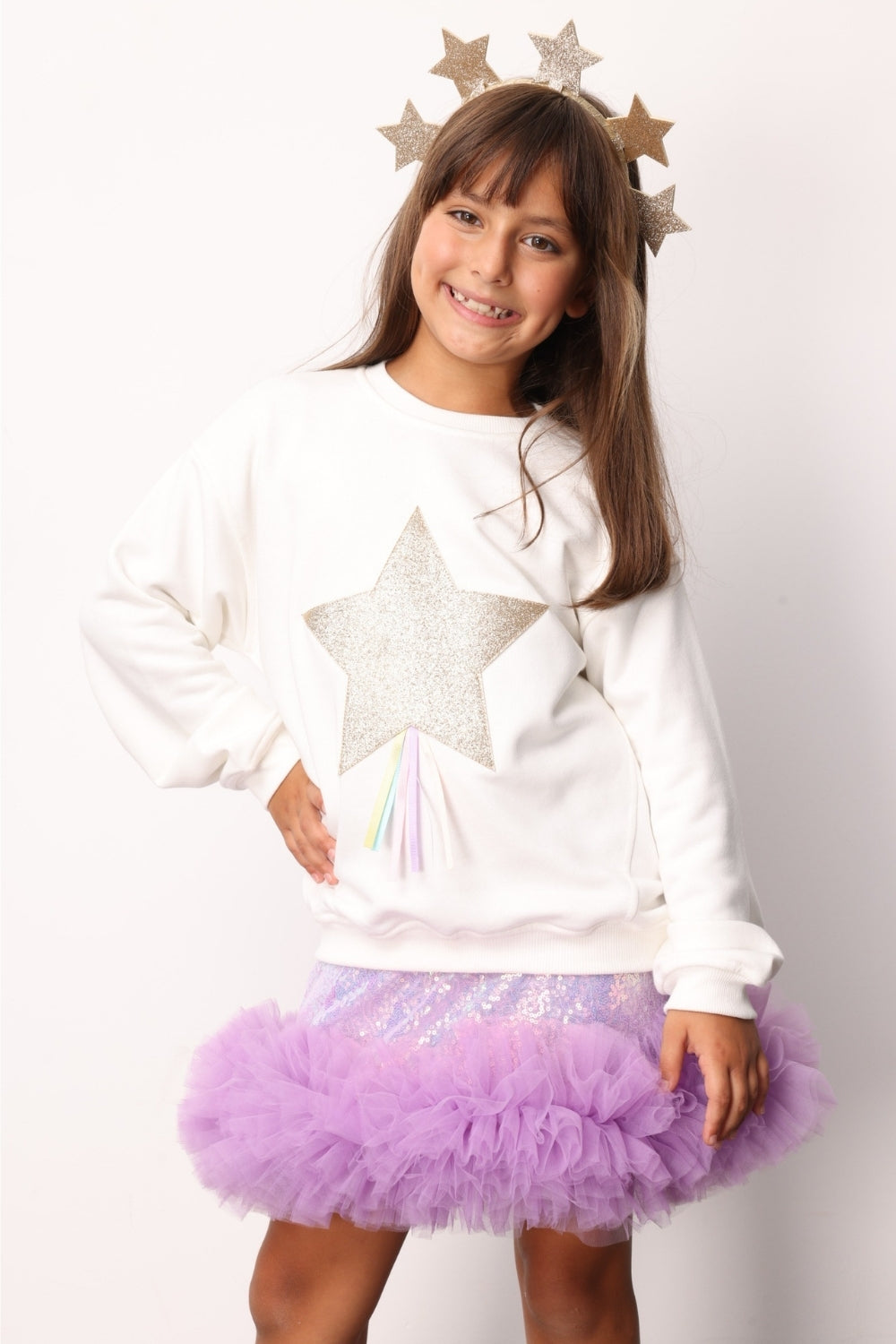 ULMB25AWGTSH010_1005_1.jpg White Star Embroidered Ribbon Detail Girls Sweatshirt
