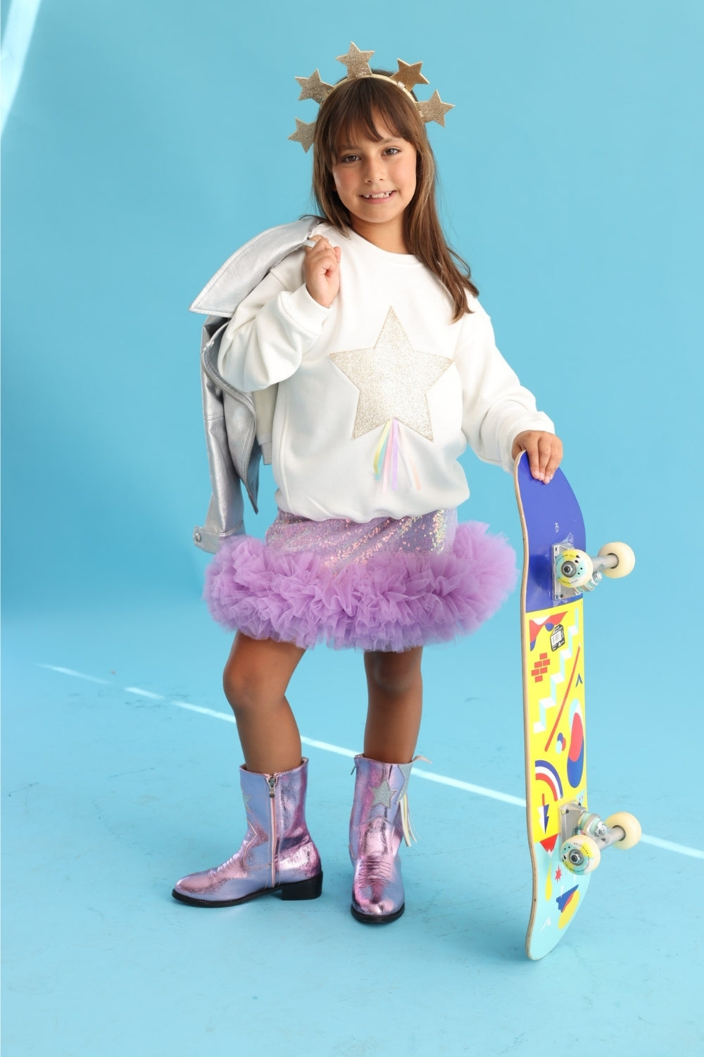 ULMB25AWGTSH010_1005_3.jpg White Star Embroidered Ribbon Detail Girls Sweatshirt