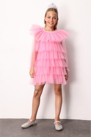 Fuchsia Layered Tulle Dress for Girls - Laura