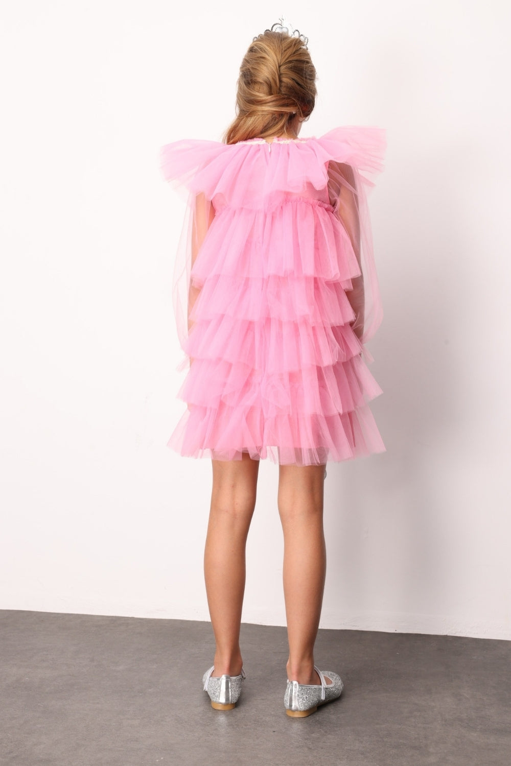 ULMB25SSGDRE007_1008_4.jpg Fuchsia Layered Tulle Dress for Girls - Laura