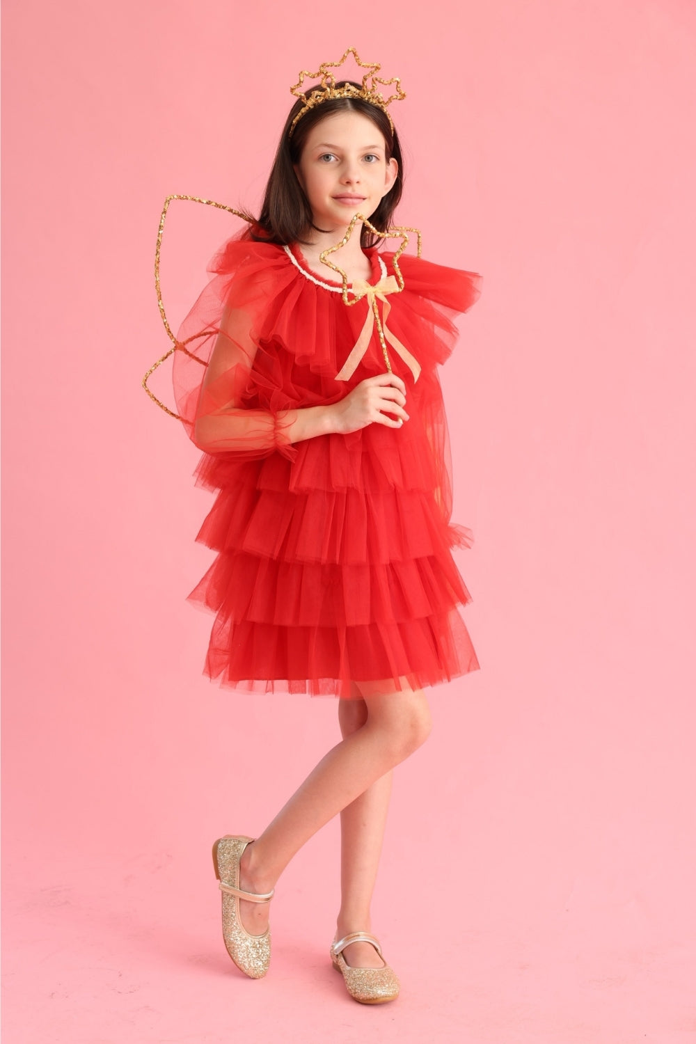 ULMB25SSGDRE007_1015_1.jpg Red Layered Tulle Dress for Girls - Laura