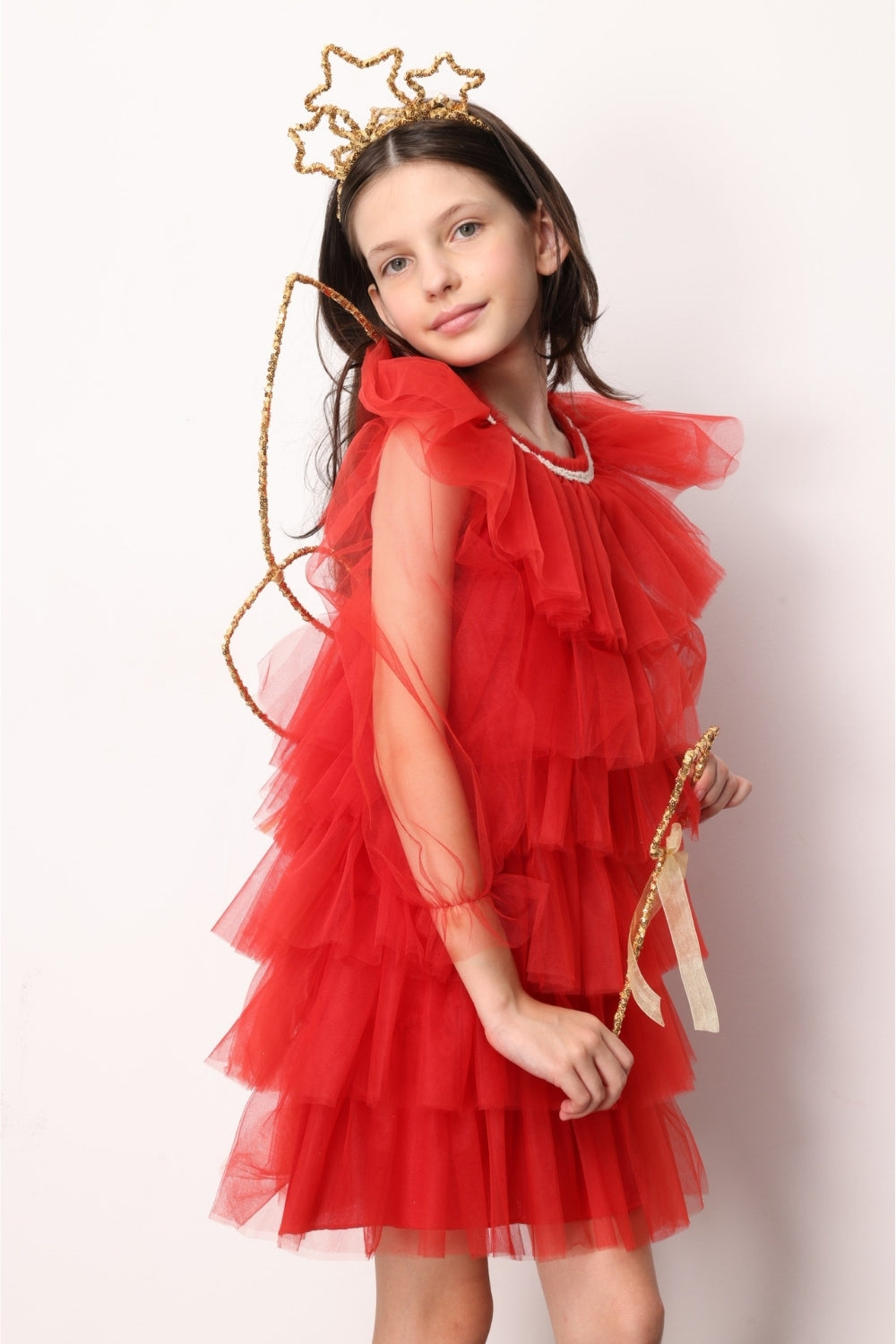 ULMB25SSGDRE007_1015_3.jpg Red Layered Tulle Dress for Girls - Laura
