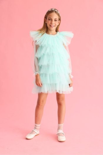 Mint Layered Tulle Dress for Girls - Laura