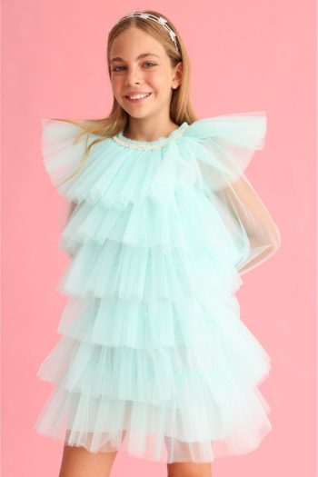 Mint Layered Tulle Dress for Girls - Laura