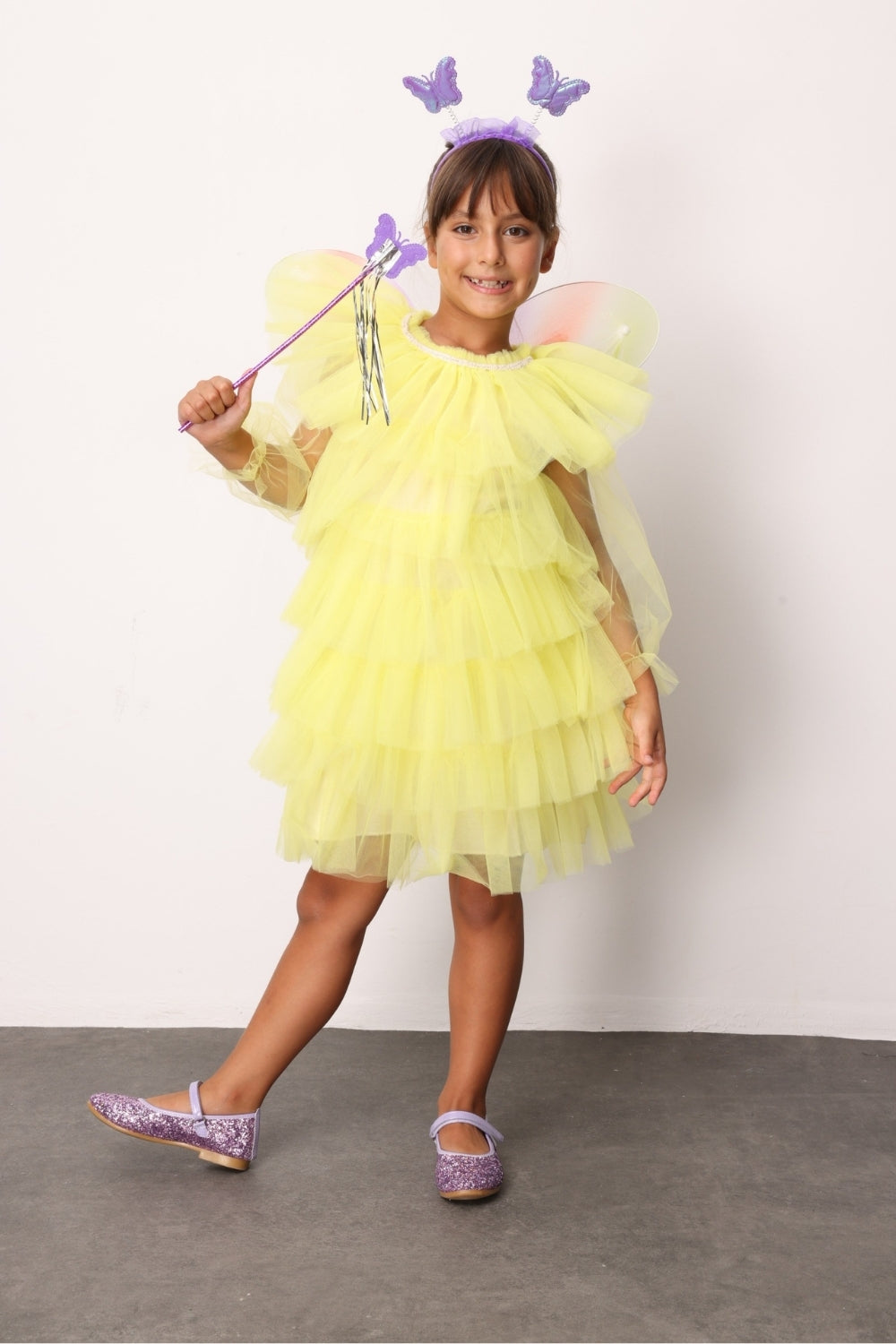 ULMB25SSGDRE007_1033_3.jpg Yellow Layered Tulle Dress for Girls - Laura