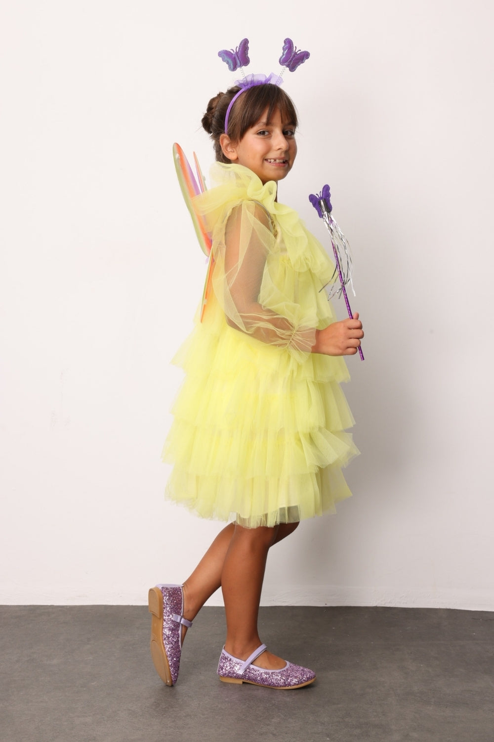 ULMB25SSGDRE007_1033_4.jpg Yellow Layered Tulle Dress for Girls - Laura