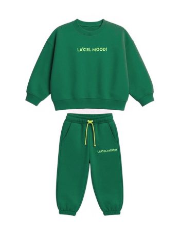 Unisex Kids Cotton Green Mood Tracksuit - Oversized Comfortable Fit