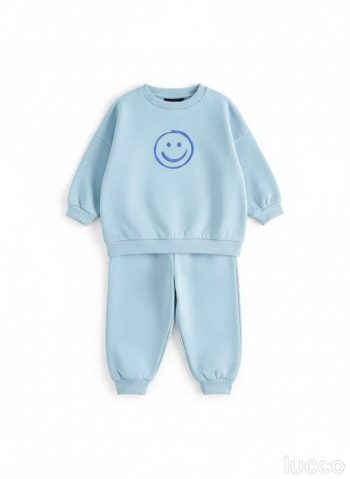 Unisex Kids Cotton Blue Smiley Print Tracksuit - Comfortable Fit