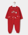Girls' Cotton Red Penguin Themed Christmas Romper with Ruffled Tulle Skirt
