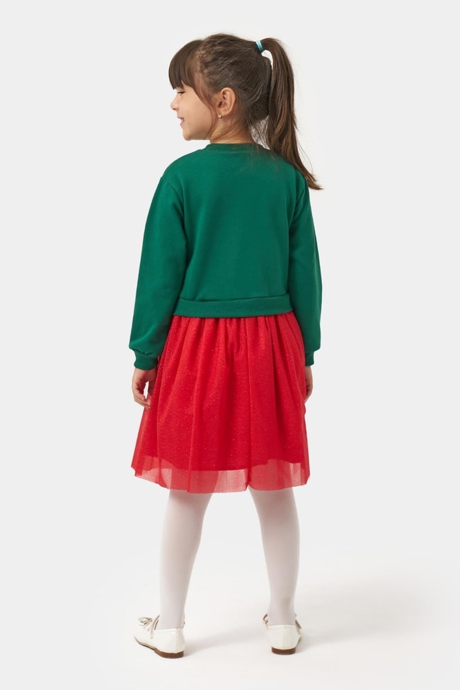de16a479-0043-454f-9ea8-f630e0a5d550-8367-6.jpg Girls' Cotton Green Dress with Red Tulle - Merry Christmas Print