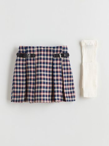 LCW Kids Navy Blue Girls' Elastic Waist Skirt and Tights