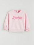 LCW Baby Pink Crew Neck Barbie Embroidered Girls Sweatshirt