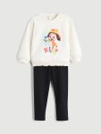 LCW Kids Cream Niloya Printed Girls Sweatshirt and Leggings Set