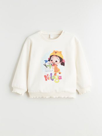 LCW Kids Cream Niloya Printed Girls Sweatshirt and Leggings Set