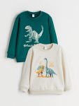LCW Kids Green Dinosaur Print Boys Sweatshirt Set