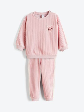 LCW Kids Pink Velvet Sweatshirt and Jogger Set
