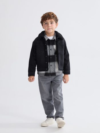 LCW Kids Black Fur Collar Boys' Denim Jacket