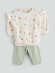 LCW Baby Cream Floral Print Girls Sweatshirt and Sweatpants Set