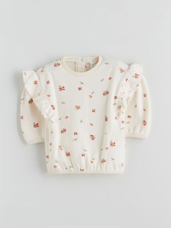 LCW Baby Cream Floral Print Girls Sweatshirt and Sweatpants Set