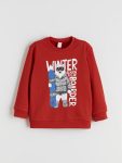 LCW Kids Red Printed Thick Sweatshirt for Boys