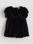 LCW Baby Black Velvet Dress with Bow Detail