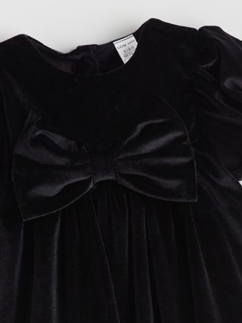 LCW Baby Black Velvet Dress with Bow Detail