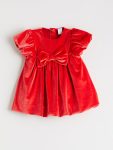 LCW Baby Red Bow Detail Velvet Dress