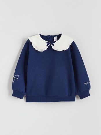 LCW Kids Navy Blue Peter Pan Collar Girls Sweatshirt
