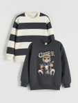 LCW Kids Charcoal Crew Neck Boys Sweatshirt Set