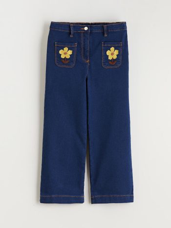 LCW Kids Indigo Floral Embroidered Girls' Jean Pants