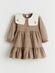 LCW Baby Brown Peter Pan Collar Checkered Dress for Girls