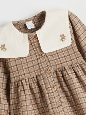 LCW Baby Brown Peter Pan Collar Checkered Dress for Girls
