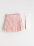 LCW Kids Pink Elastic Waist Pleated Tweed Skirt for Girls