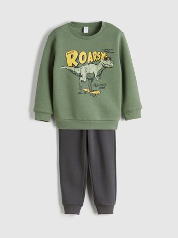 Green Dinosaur Print Boys Sweatshirt and Jogger Set
