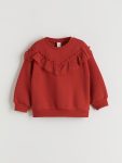 LCW Kids Red Baby Collar Printed Long Sleeve Girls Sweatshirt