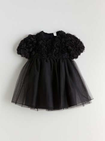 LCW Kids Black Round Neck Girls' Party Dress