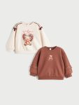 LCW Kids Pink Crew Neck Printed Girl's Sweatshirt Set