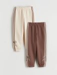 LCW Kids Brown Bow Print Elastic Waist Girls Sweatpants Set