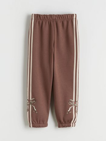 LCW Kids Brown Bow Print Elastic Waist Girls Sweatpants Set