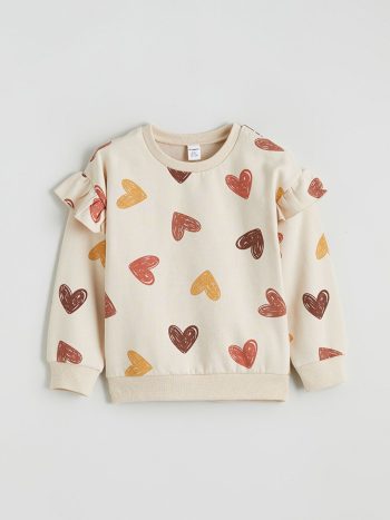 LCW Kids Beige Crew Neck Sweatshirt and Leggings Set