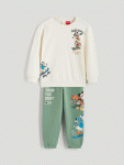 LCW Kids Beige Mickey Mouse Printed Boys Sweatshirt and Sweatpants Set