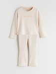 LCW Baby Beige Printed Girl's Sweatshirt and Jogger Pants