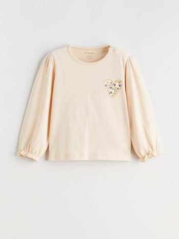 LCW Baby Beige Heart Printed Girl's Blouse and Leggings