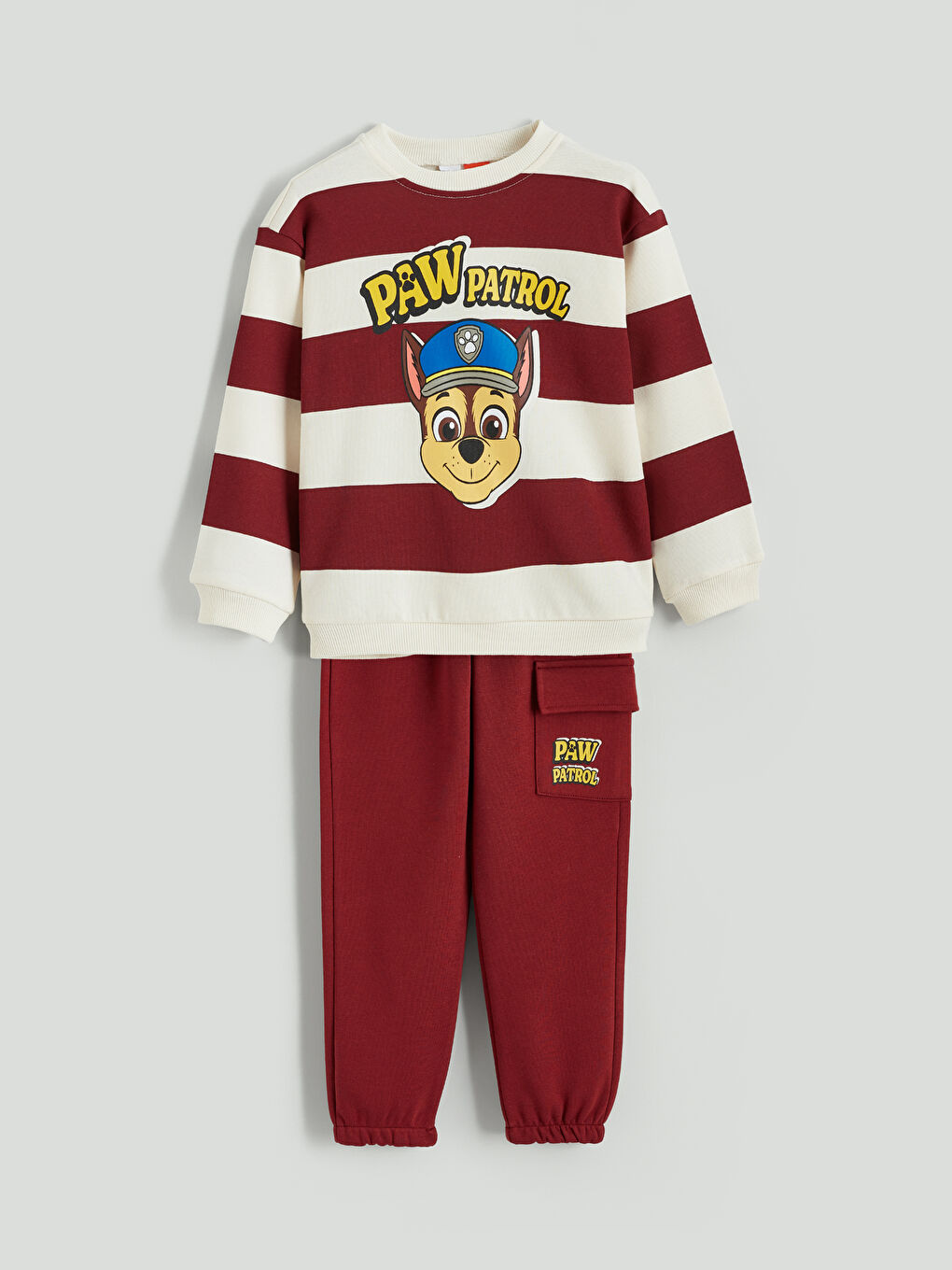 l_20252-w5lb27z1-lqa_a.jpg LCW Kids Beige Striped Paw Print Boys Sweatshirt and Jogger Pants