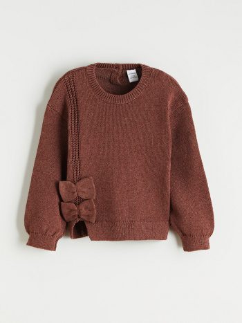 LCW Kids Brown Bow Detail Girls' Knit Sweater and Skirt