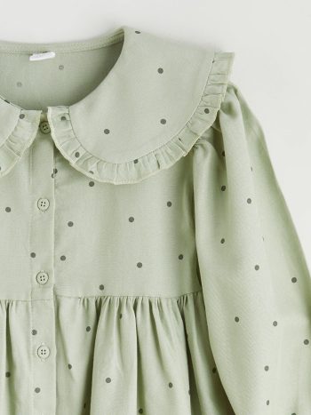 LCW Kids Green Polka Dot Peter Pan Collar Dress