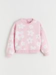 LCW Kids Pink Floral Pattern Knit Sweater for Girls