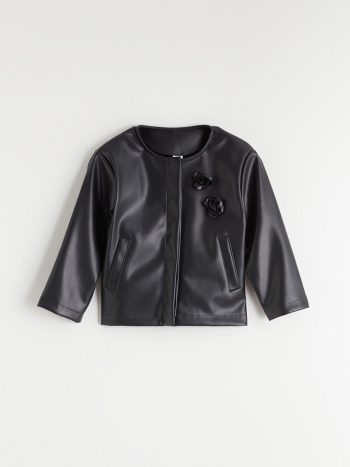 LCW Kids Black Floral Leather Look Girls Jacket